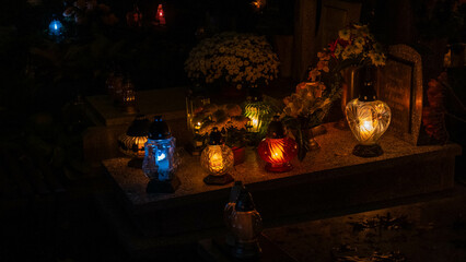 Wroclaw, Poland - 10.31.2023: All Souls Night at Osobowice Cemetery.