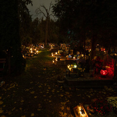 Wroclaw, Poland - 10.31.2023: All Souls Night at Osobowice Cemetery.