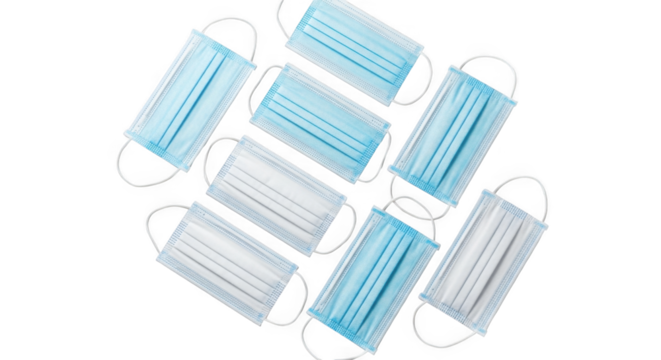 Collection of disposable medical masks for preventing the spread of germs and viruses