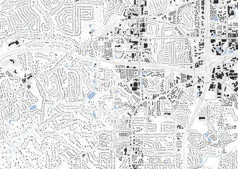 Obraz premium Vector map of Sandy Springs, GA: showcases layered infrastructure with detailed building outlines, clear highway network, and significant Chattahoochee River/stream systems