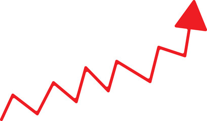Red zigzag arrow vector indicating rapid financial rise and stock market performance growth

