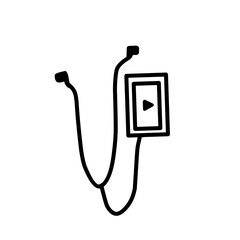 Hand drawn earphones illustration on white background, music and audio concept