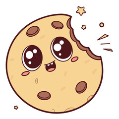 Obraz premium Cute cartoon chocolate chip cookie with a bite taken out vector art