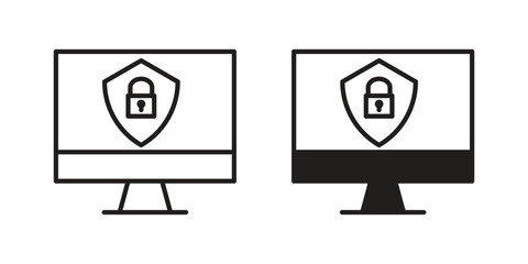 Computer security icon design element. Editable stroke. Vector
