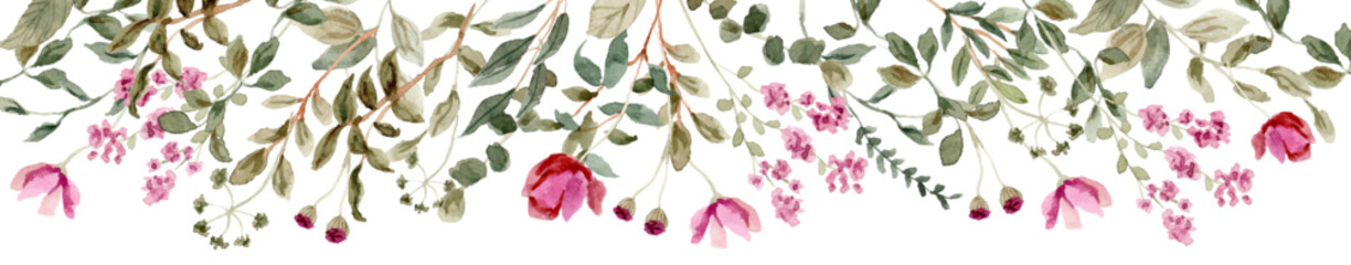 pink green wildflower watercolor border