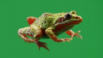 Fototapeta premium Green Frog on Green Background