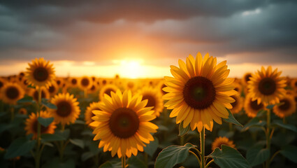 Obraz premium sunflower field at sunset