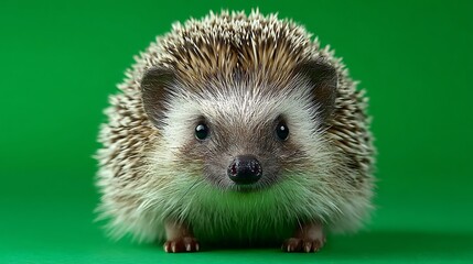 Fototapeta premium Cute Hedgehog Portrait on Green Background