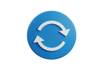 Blue refresh arrow icon 3d render on transparent background