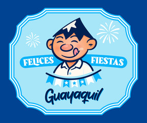 ECUADOR, Guayas, Guayaquil line icon vector illustration. Juan Pueblo, traditional character. GYE. Star flags, symbol, city name. Food. Guayaquil.