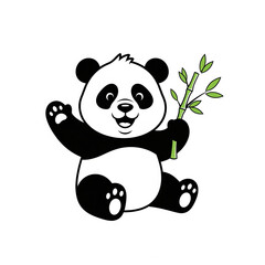 Baby panda cartoon character illustration having fun with bamboo