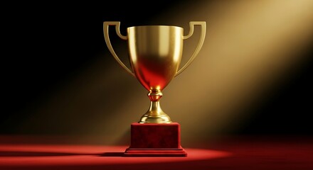 A golden trophy with a spotlight on a red pedestal, symbolizing achievement and recognition