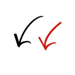 Curved Red And Black Arrow Brush Strokes Isolated on a White Background