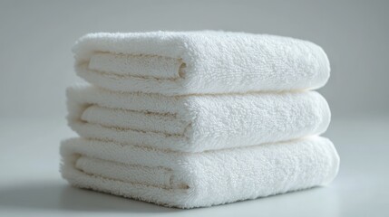 Fluffy White Towels Stacked Comfortably Soft and Clean Hygiene Essentials
