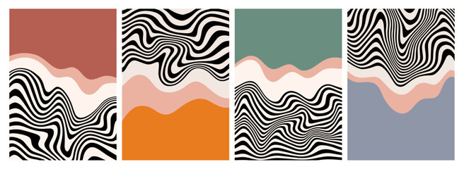 Abstract Psychedelic Background with Retro Swirl Pattern. Vector Poster Design with Wave Lines. Trippy Psychedelic Art.