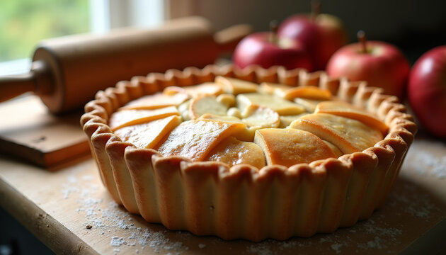 Homemade Apple Pie Preparation in a Cozy Kitchen Environment