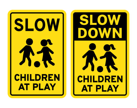 Slow Down Children at Play Sign – Printable Yellow Caution Sign for Home, School, or Neighborhood Safety