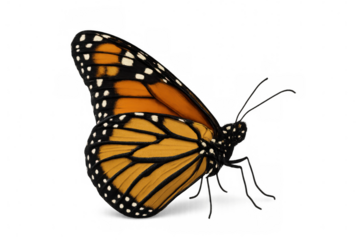 Beautiful monarch butterfly with spread wings isolated on transparent background, perfect for graphic design projects