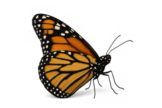 Beautiful monarch butterfly with spread wings isolated on transparent background, perfect for graphic design projects