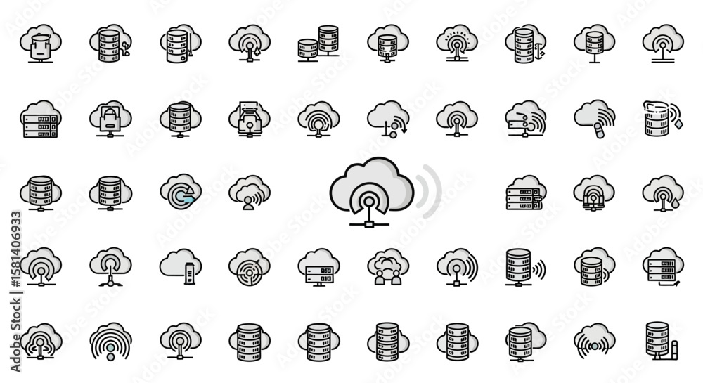 Poster set of vector icons cloud computing icons data storage networking and server connectivity. vector il