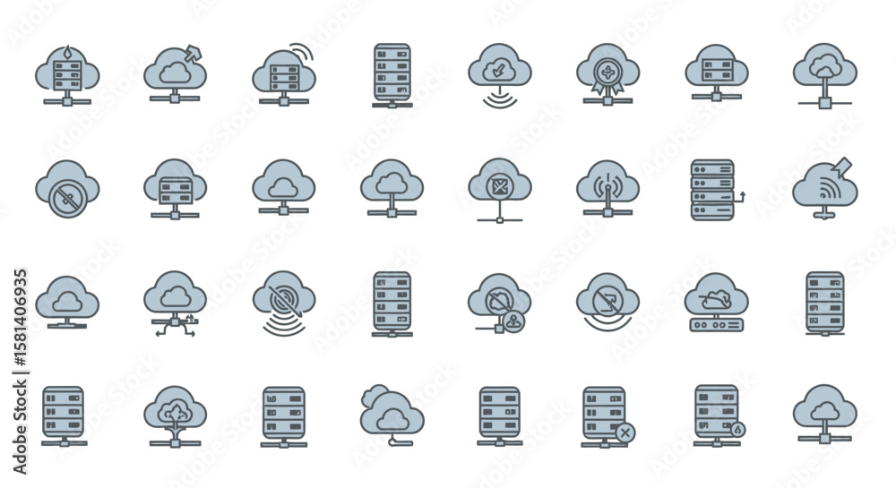 Poster set of vector icons cloud computing and server icons a set of network technology symbols. vector ill