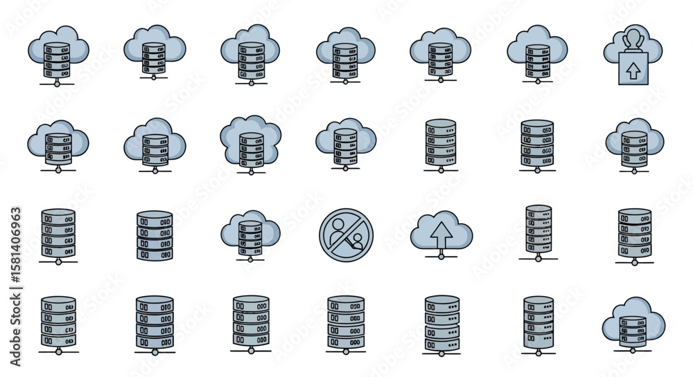 Fototapete set of vector icons cloud database icons set with various configurations. vector illustrations. eps 