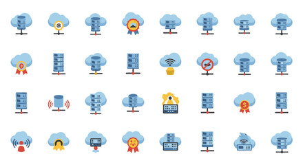 Obraz premium Set of Vector Icons Cloud Computing Icons Server Network Data and Connection Elements. Vector Illustrations. EPS Editable