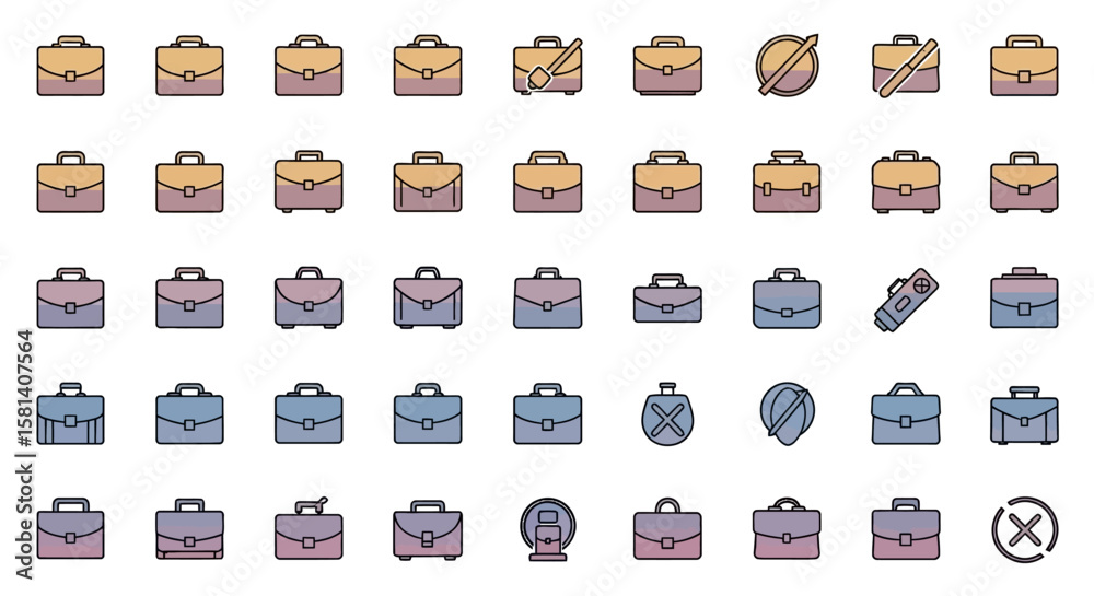 Poster set of vector icons collection of colorful briefcase icons with various styles and designs. vector i