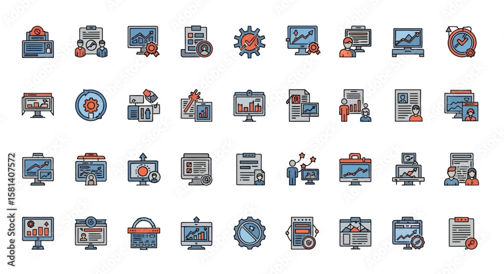 Poster set of vector icons collection of colorful business and finance icons with various concepts. vector 