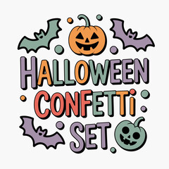 Halloween confetti set with pumpkins and bats in colorful design  