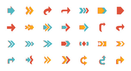 Set of Vector Icons Collection of Colorful and Stylized Directional Arrows. Vector Illustrations. EPS Editable