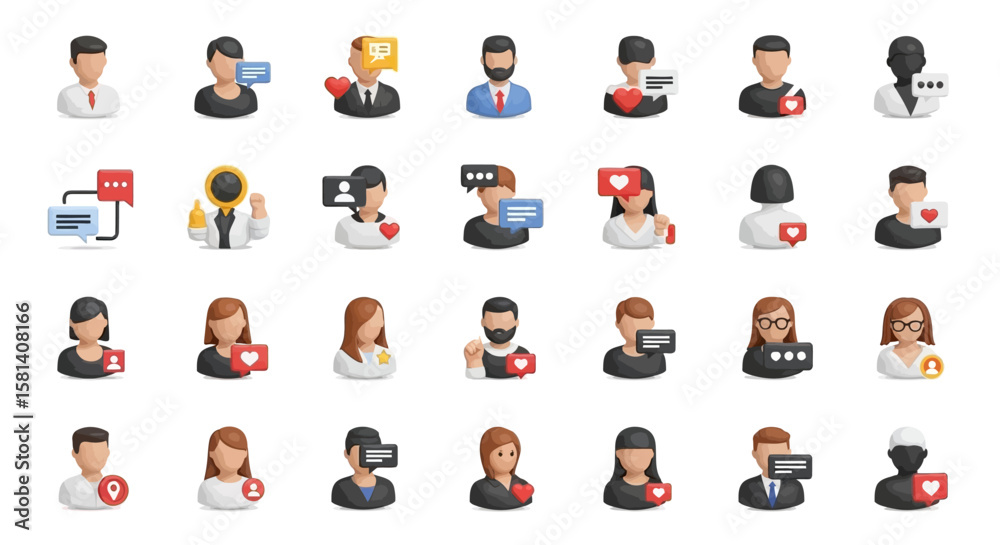 Poster set of vector icons collection of flat design social media profile icons with interactions. vector i