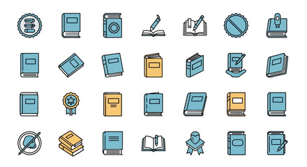 Set of Vector Icons Collection of Education and Learning Themed Vector Icons with Books and Awards. Vector Illustrations. EPS Editable
