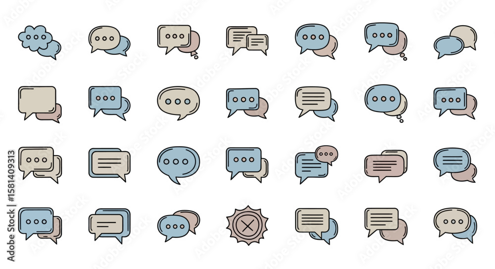 Poster set of vector icons collection of various colorful speech bubbles and chat icons in vector style. ve