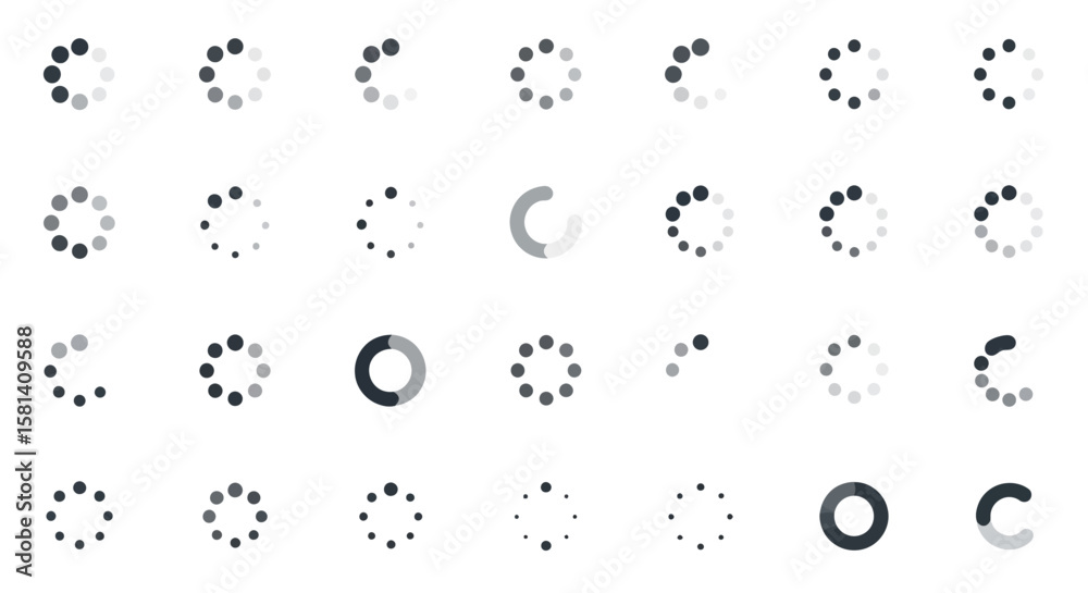 Poster set of vector icons collection of various loading icons in different stages of progress. vector illu