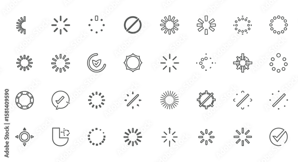 Poster set of vector icons collection of various loading icons and symbols in minimalist style. vector illu