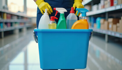 Cleaning Supplies Collection, Household Maintenance, Supermarket Aisle, Photo, Indoor Environment, Close-Up View, Organization Tips