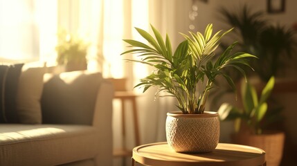 Sunlit Indoor Paradise: A Serene Living Room Oasis with Lush Greenery