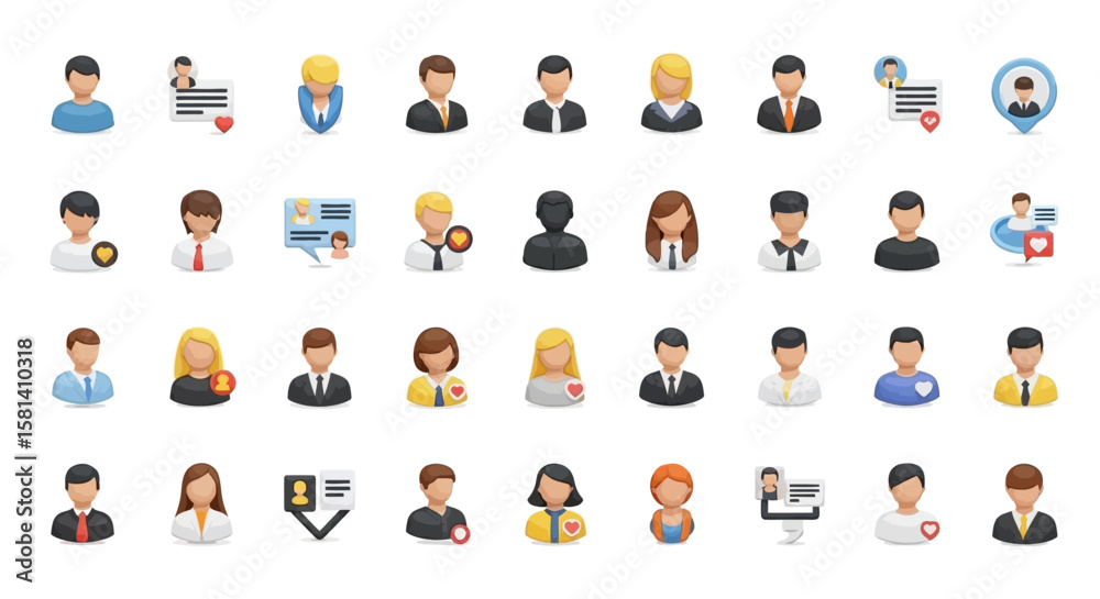 Poster set of vector icons diverse collection of user profile icons with varied styles and features. vector