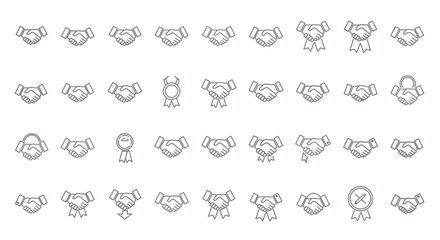 Set of Vector Icons Handshake Icons Set Collaboration Agreement and Partnership Symbols. Vector Illustrations. EPS Editable