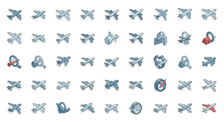 Set of Vector Icons Isometric Airplane Icons Collection of Various Airplane Illustrations and Designs. Vector Illustrations. EPS Editable