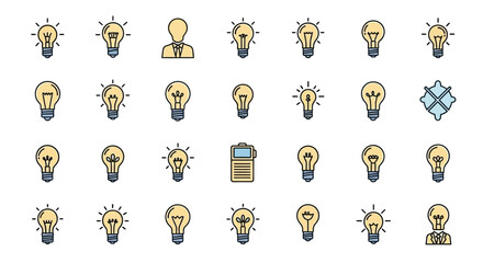 Set of Vector Icons Lightbulb Icons Creative Ideas and Innovation Symbols in Vector Style. Vector Illustrations. EPS Editable