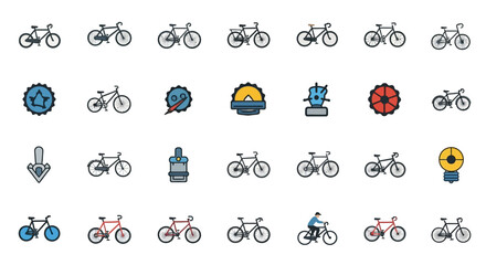 Fototapeta premium Set of Vector Icons Various FlatStyle Bicycle Icons with Different Colors and Designs. Vector Illustrations. EPS Editable