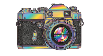 Fototapeta premium Vector vintage camera illustration with iridescent effect for photographers and design enthusiasts alike