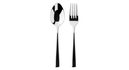 Shiny Metal Spoon and Fork Cutlery Set Isolated on Black Background for Dining and Eating Preparation
