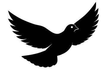 Obraz premium Flying dove with open wings black silhouette vector illustration