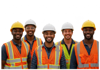 Diverse Construction Workers Smiling on Transparent Background