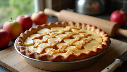 Delicious Apple Pie Preparation in Modern Kitchen with Fresh Ingredients