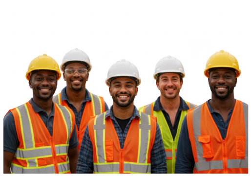 Diverse Construction Workers Smiling on Transparent Background