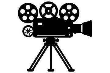 Naklejka premium Vintage movie camera on tripod black silhouette vector illustration